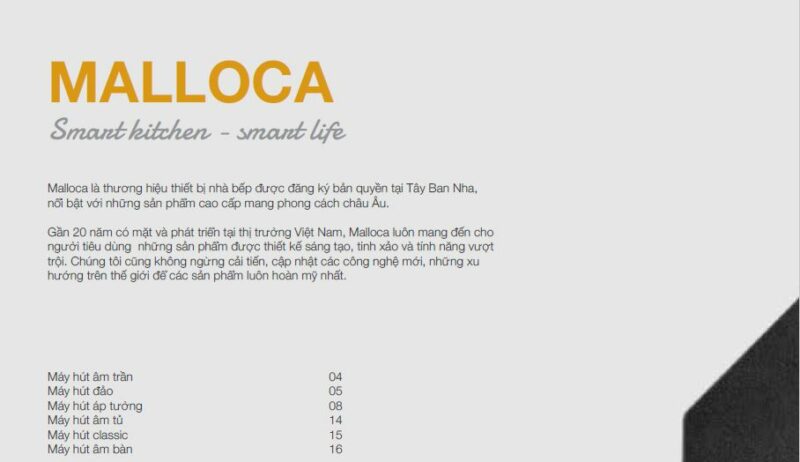 Catalogue thiết bị nhà bếp Malloca mới nhất