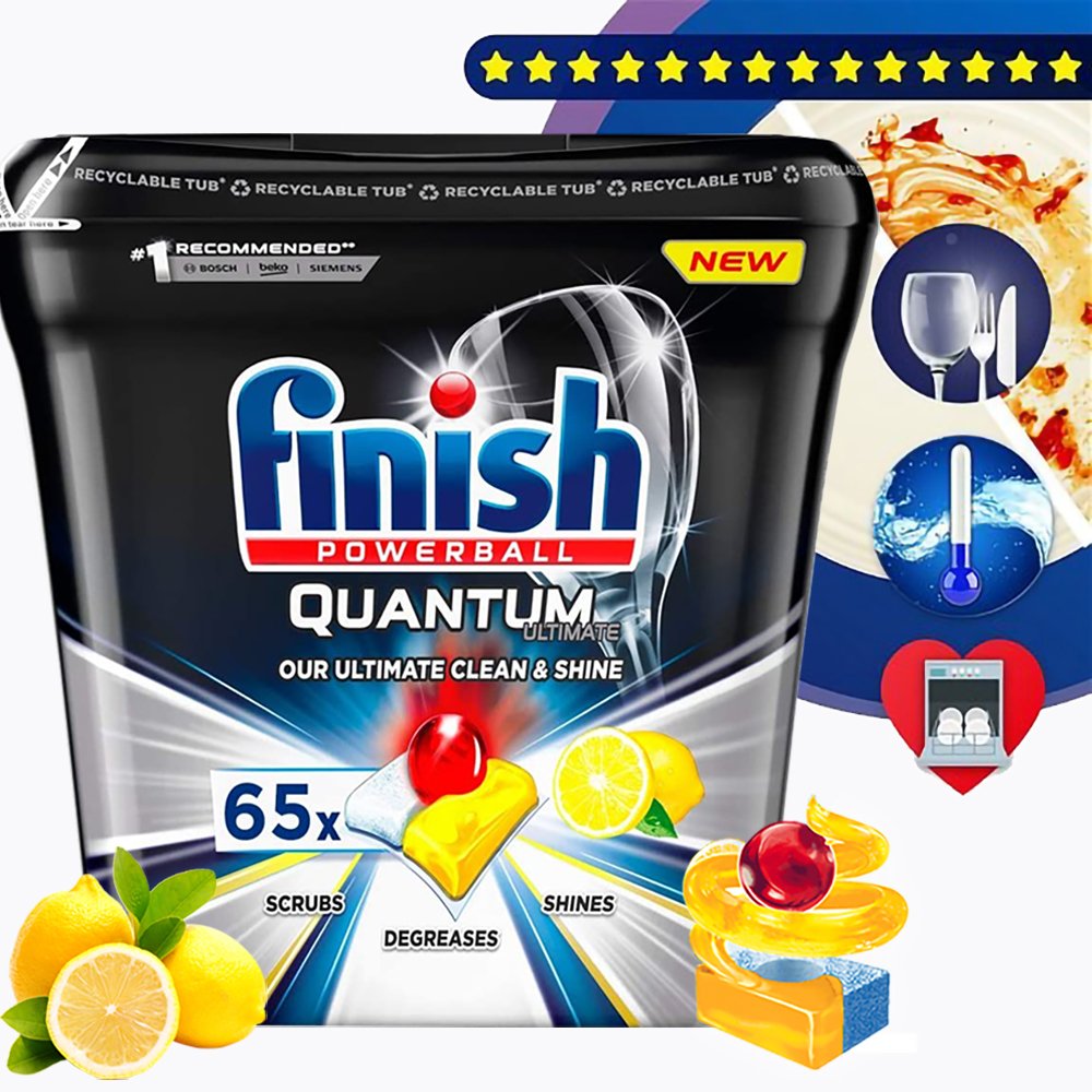 Hộp 65 viên rửa chén Finish Quantum Ultimate Dishwasher Tablets Lemon QT0115 - hương chanh