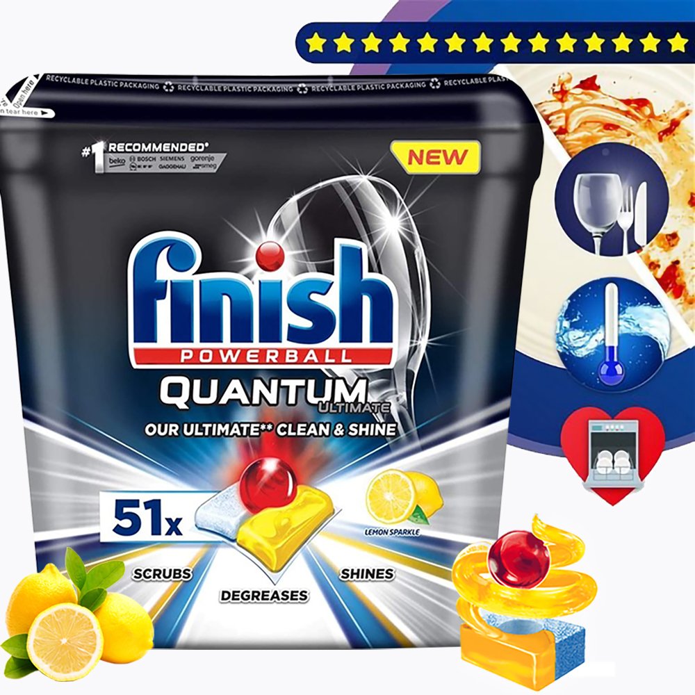 Hộp 51 viên rửa chén Finish Quantum Ultimate Dishwasher Tablets Lemon QT0314 - hương chanh