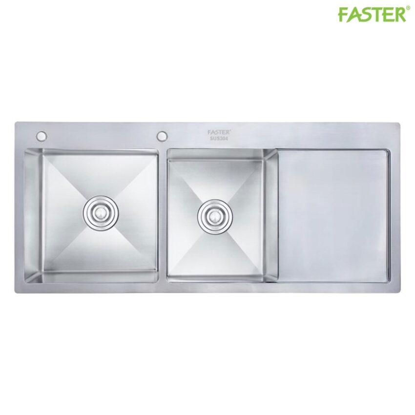 Chậu Rửa Faster FS 11046HMS Inox 304 Cao Cấp - 2 Hố 1 Bàn Chờ