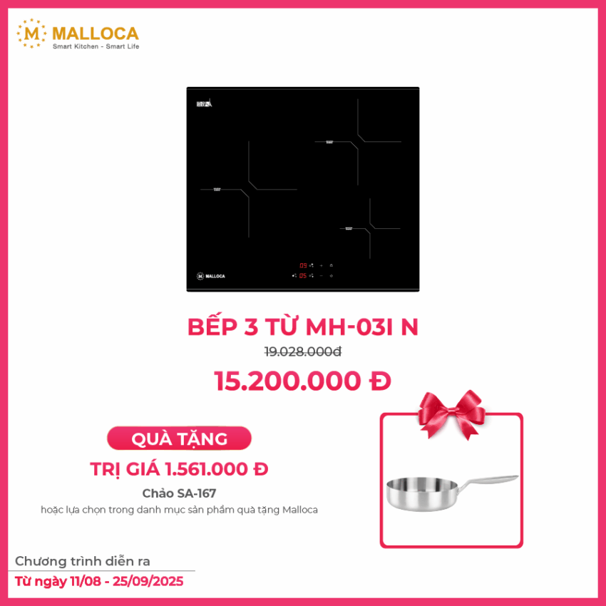 Bếp Từ Malloca MH-03I N - 3 Vùng Nấu, Mặt Kính Eurokera Cao Cấp