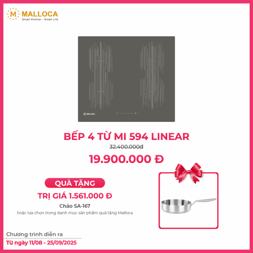 Bếp Từ Malloca MI 594 LINEAR: 4 Vùng Nấu, Mặt Kính Schott Ceran