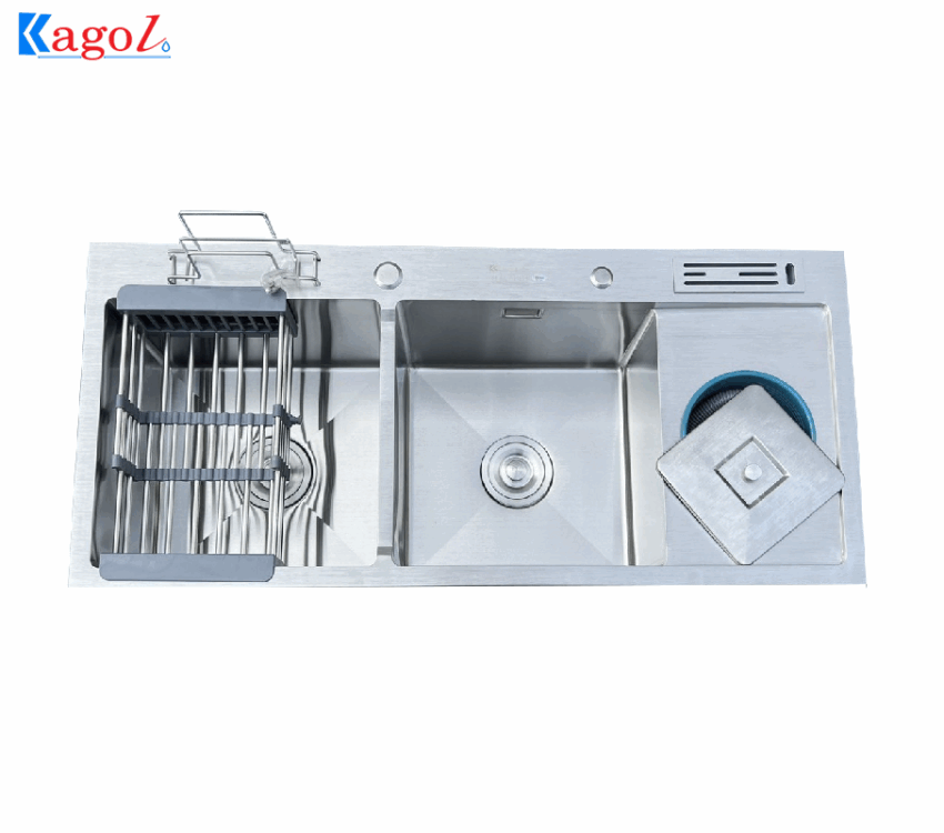 Chậu Rửa Bát Kagol Đúc Inox 2 Hố 100X45X24CM - Bền, Đẹp, Giá Tốt