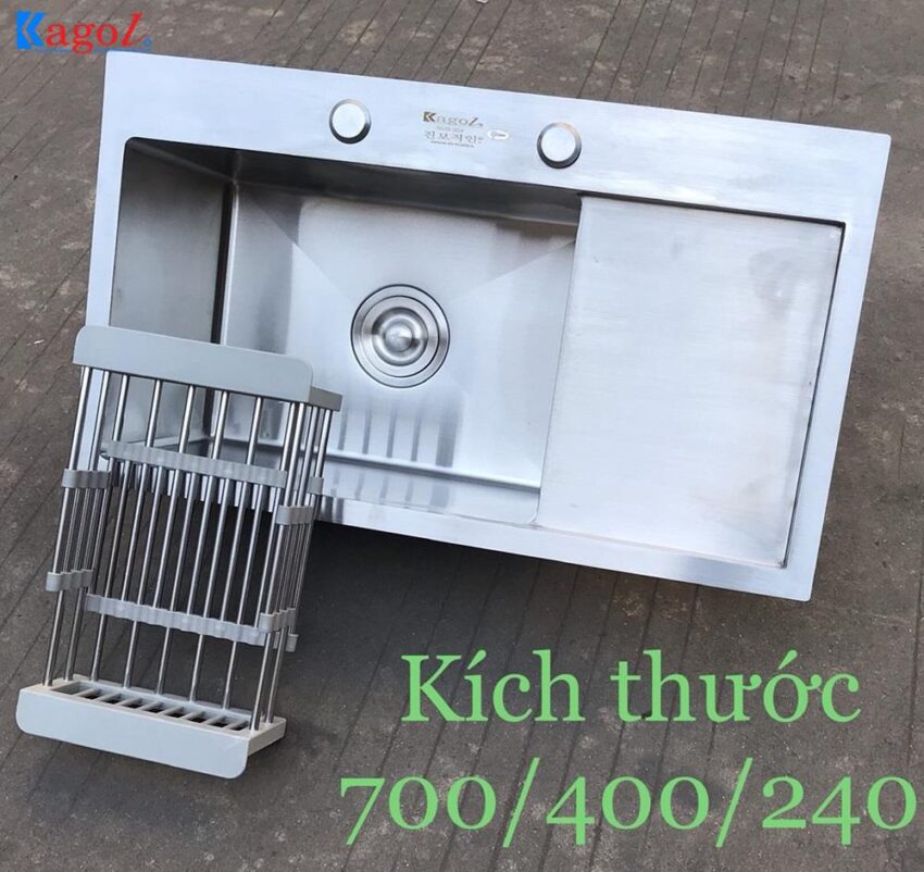Chậu Rửa Bát Đúc Kagol Inox 1 Hố KT70x40x24cm - Bền Đẹp, Chính Hãng