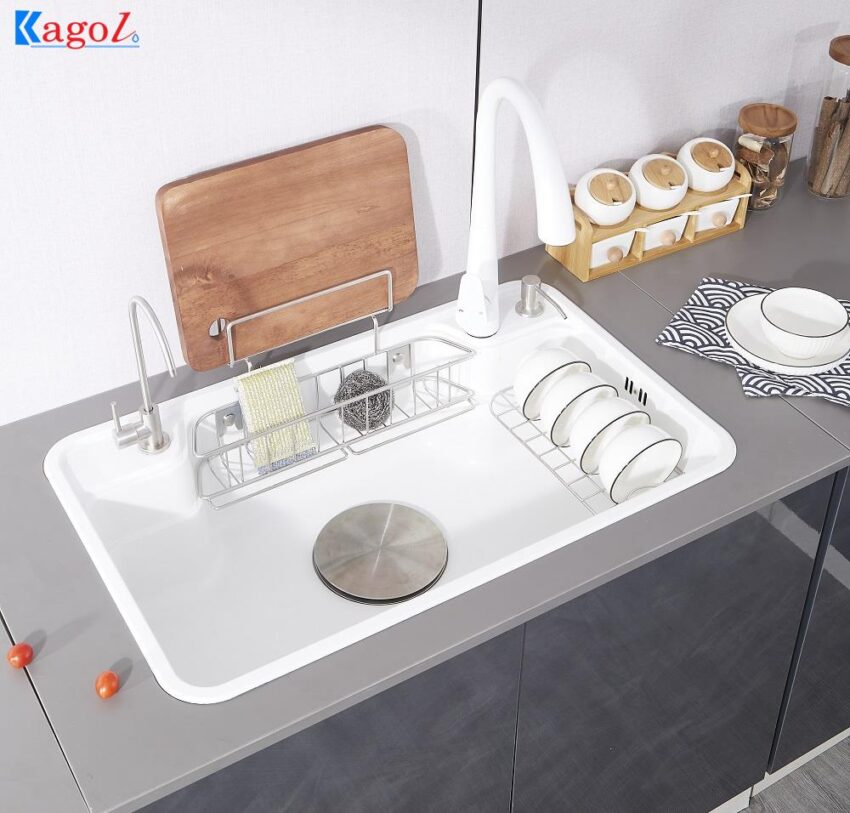 Chậu Rửa Bát Kagol Một Hố Phủ Trắng Inox 304 Cao Cấp