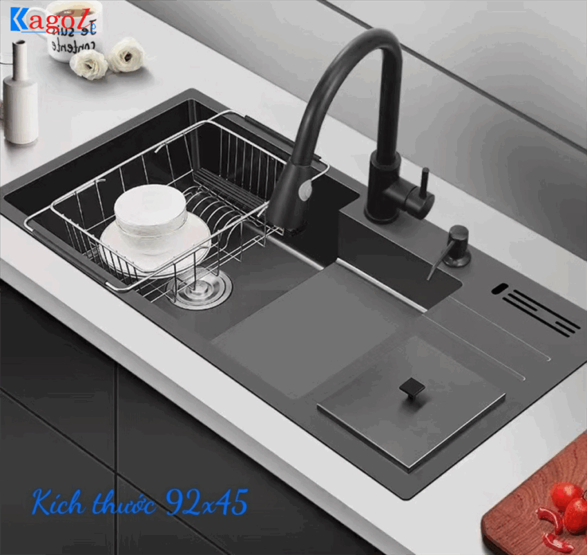 Chậu Rửa Bát Nano Xám Kagol Có Cài Dao Hố Rác Cao Cấp | KAGOLTP.VN - Hàng Chính Hãng