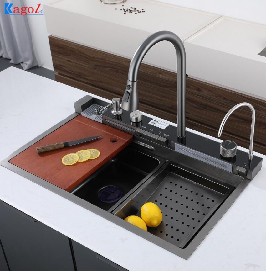 Combo Chậu Vòi Xả Thác 5 Phím Bấm Kagol - Đa Năng, Cao Cấp