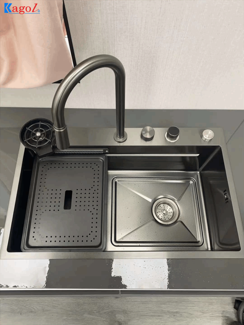 Combo Chậu Vòi Xả Thác 80x46cm Inox 304 Nano - Chính Hãng